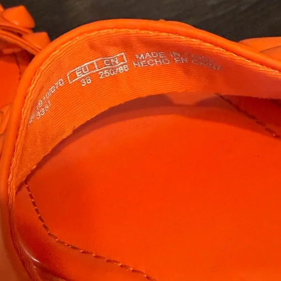 Zara Neon Orange Studded Square Toe Slide Sandals Statement Minimalist EU38 7.5 - Picture 8 of 10